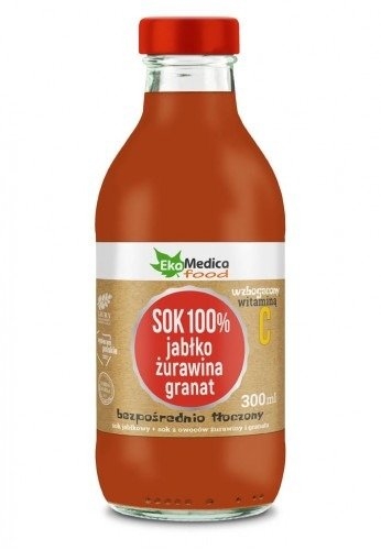 ekamedica - sok 100% jabłko - żurawina - granat - 300 ml